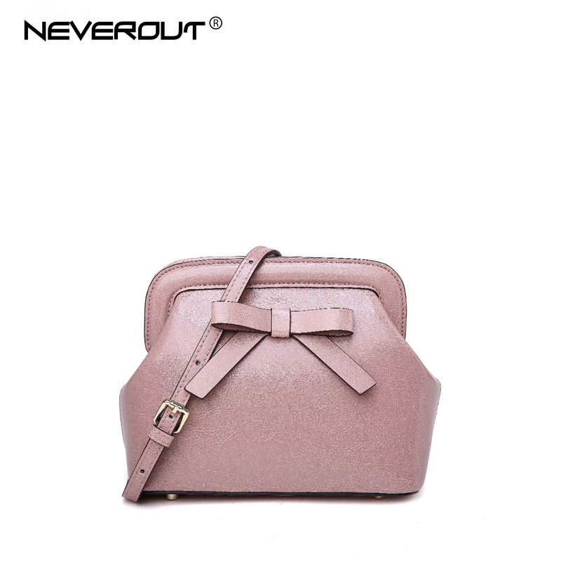 妮维奥2016年新品心语系列酒红双色牛皮蝴蝶结甜美斜挎女包