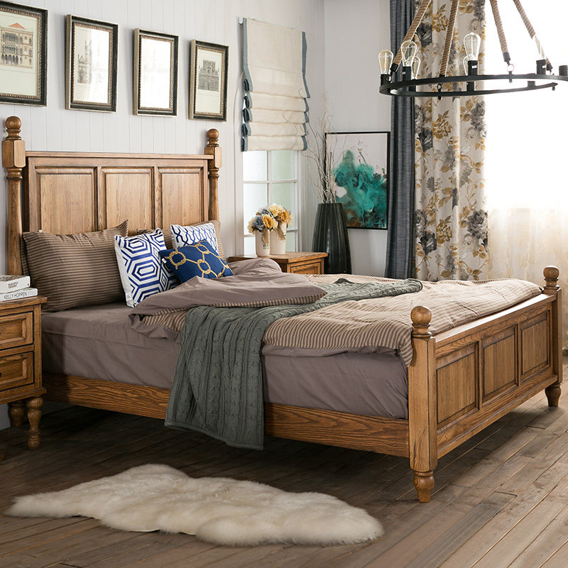 【进口红橡木】美式乡村复古1.8m实木床双人床样板房家具高档别墅