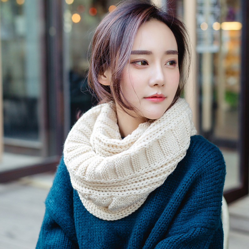秋冬季学生围脖套头女韩版百搭保暖纯色毛线脖套冬天针织原宿围巾
