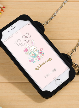 卡通可爱kt猫iphone6手机壳6s苹果6plus挂绳挂脖软矽胶大红色女款