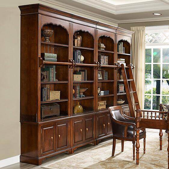 雅居格美式书柜美式乡村实木书橱书房组合书架欧式三门书柜m8206