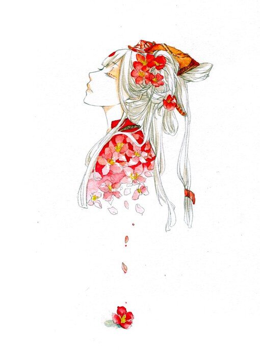 诗情画意的美!古风之美的花朵人物手绘