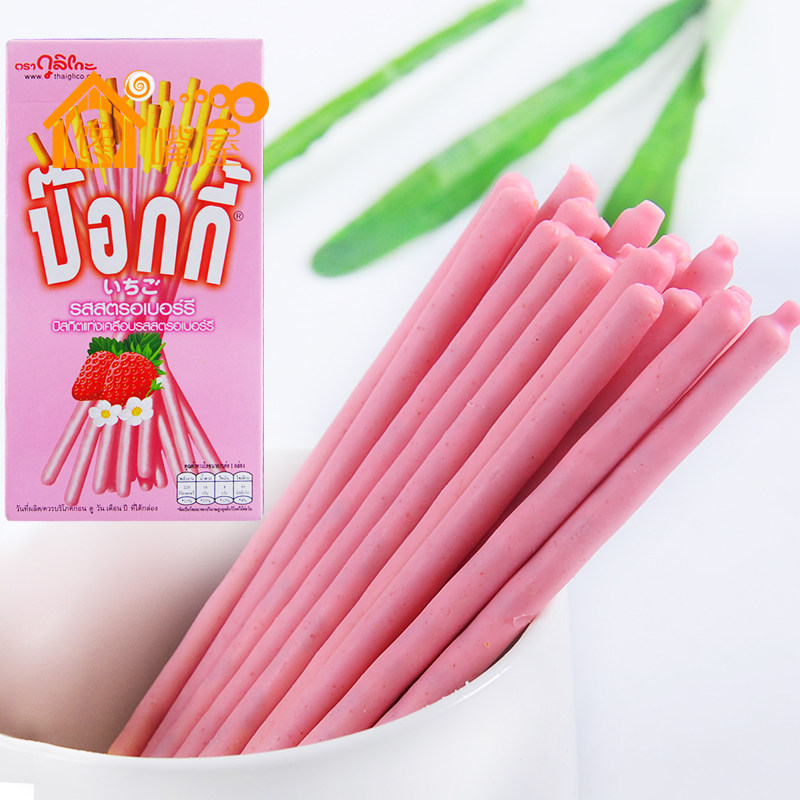 泰国原装进口 pocky glico 百奇草莓味饼干棒45g/盒 休闲零食