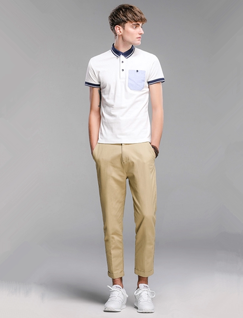 lilbetter男士polo衫 韩版口袋拼接小清新休闲夏装潮流短袖t恤男