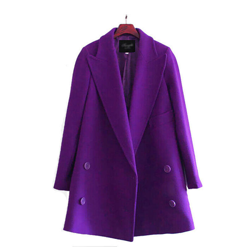 2015新款秋冬季女装韩版修身显瘦呢子大衣中长款宽松紫色毛呢外套