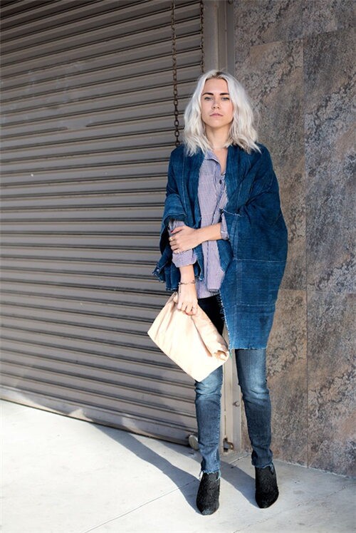 牛仔大衣外套搭配 欧美潮咖6套牛仔大衣look