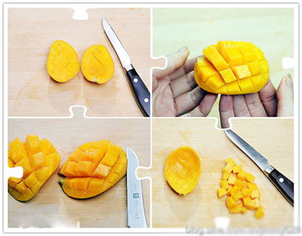 5,草莓切开,水果粥可以选择应季自己喜欢的水果;粥熬成粘稠;盛入小碗