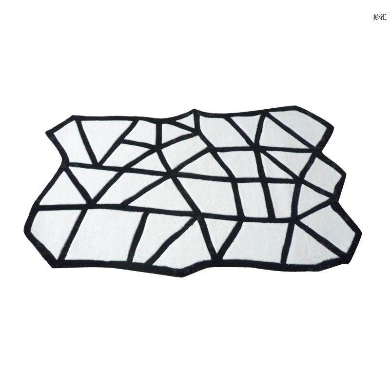 个性不规则黑白地毯简欧现代客厅茶几创意卧室牀边样板间地毯定制