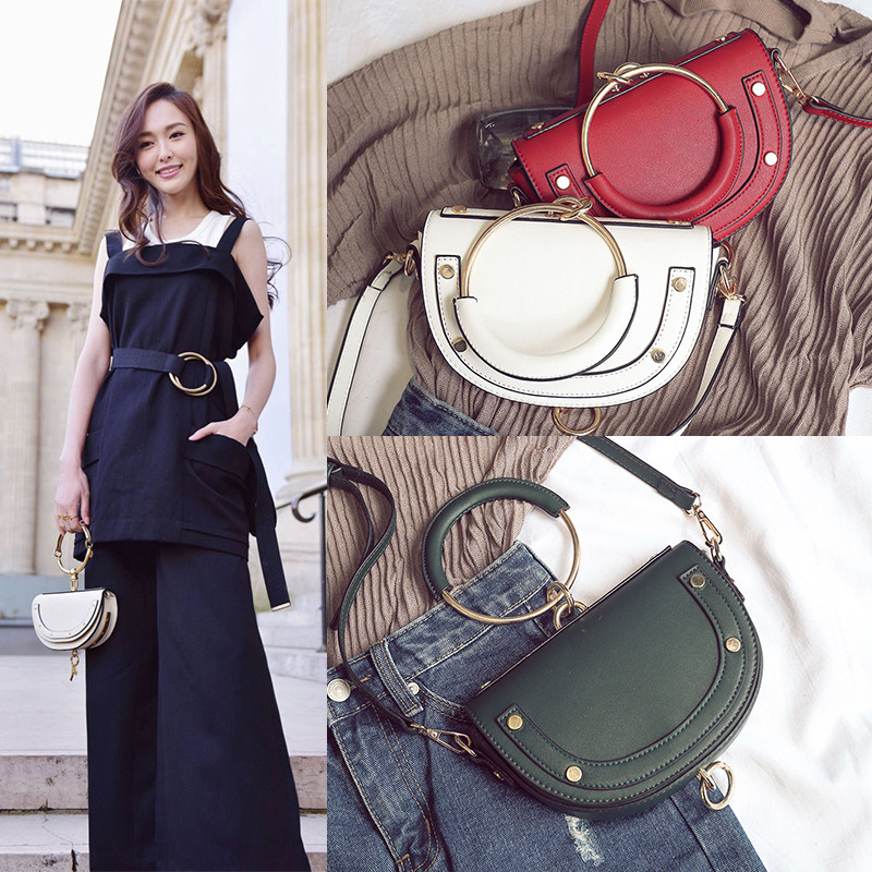 唐嫣同款包包女2017新款欧美时尚夏季单肩斜挎包圆环手提包马鞍包