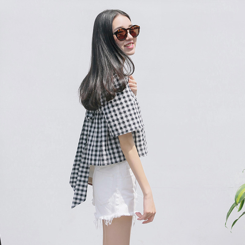 黑白不规则学院风短袖t恤女