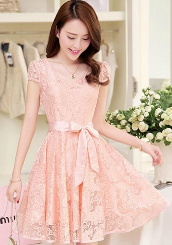 恋衣莹女装2015新品夏装韩版淑女时尚大码修身显瘦复古蕾丝连衣裙