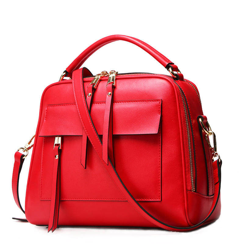 妙迪2016秋季新款真皮女包大红色手提包小方包单肩斜挎包小包包潮