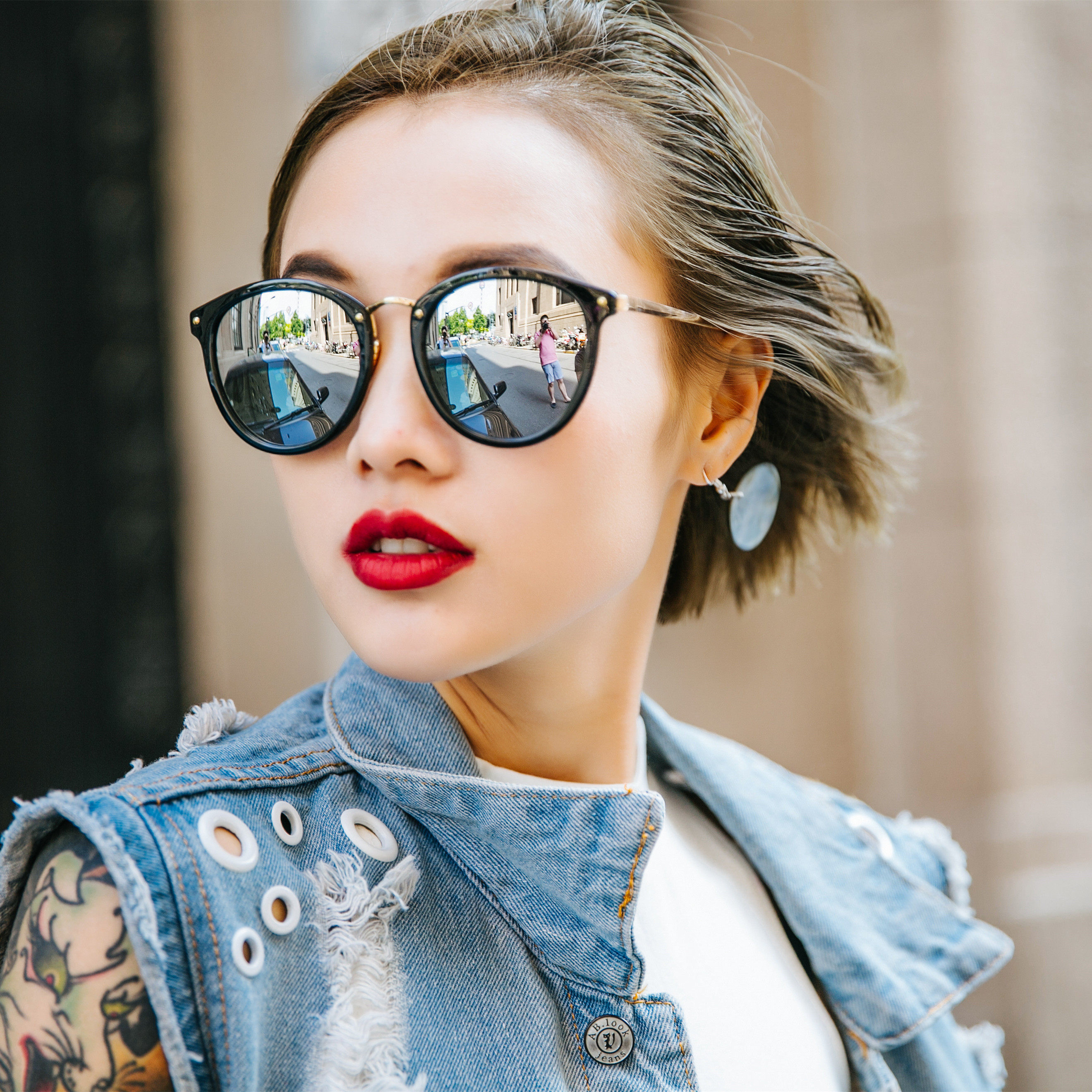 潮人款韩版圆框墨镜女士太阳镜2016女潮复古