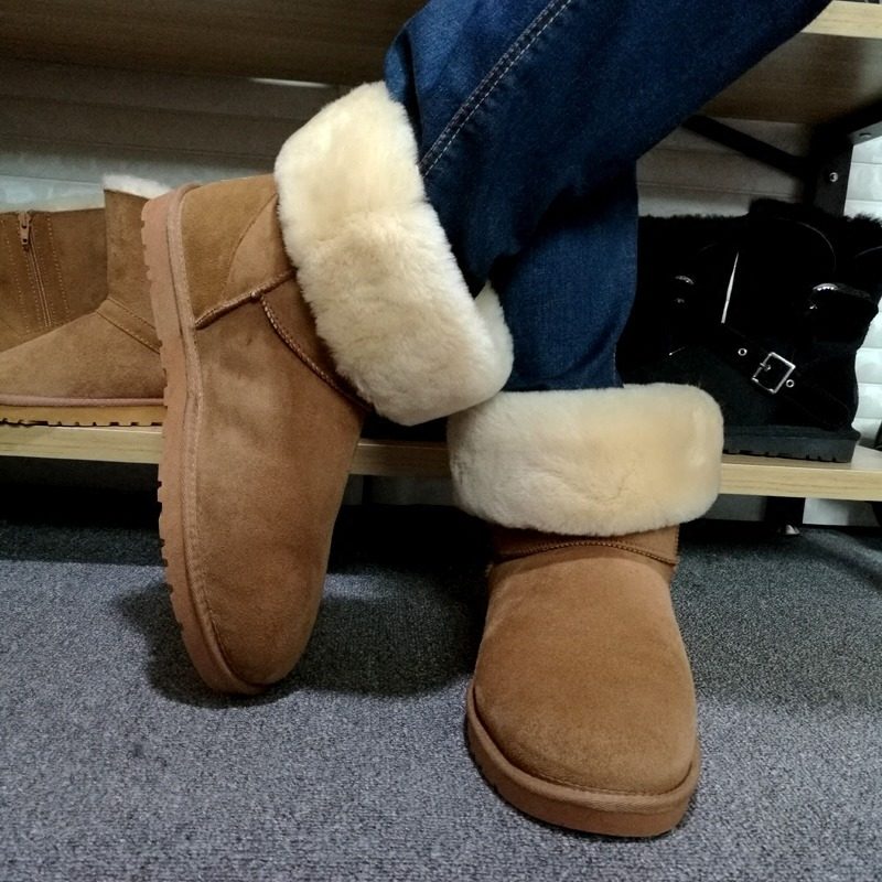 umiak雪地靴羊皮毛一体男士款中筒冬季特大码snowboots保暖防滑鞋