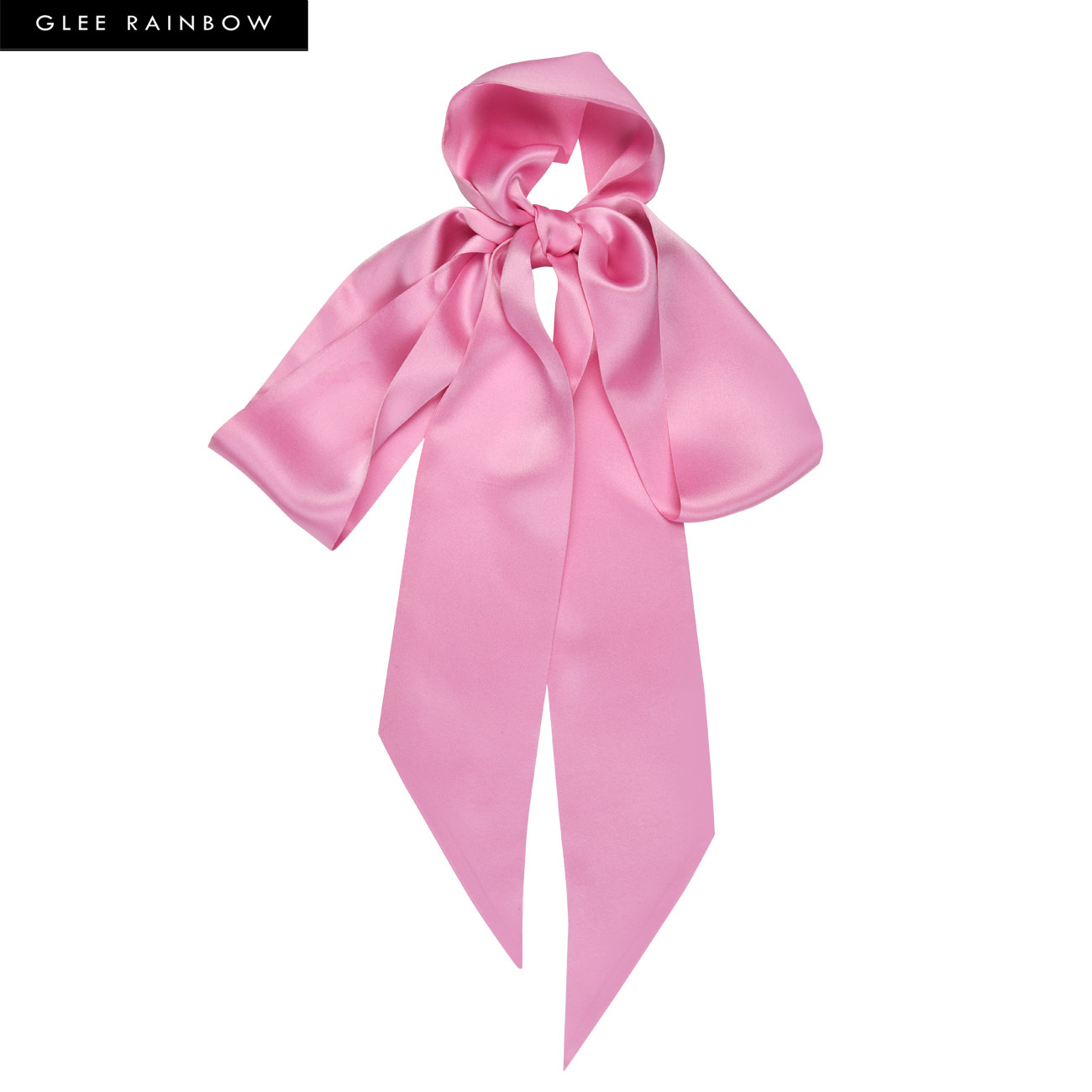 glee rainbow超美少女玫粉真丝缎面造型万能百搭蝴蝶结斜角丝巾