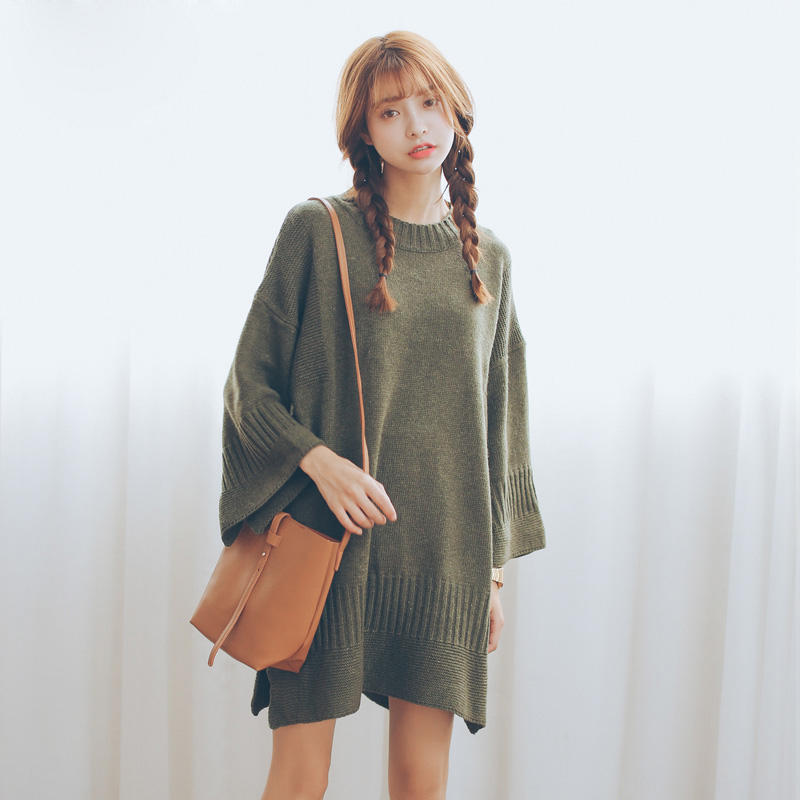 lrud套头毛衣女2015秋冬新款韩版宽松宽袖毛衣中长