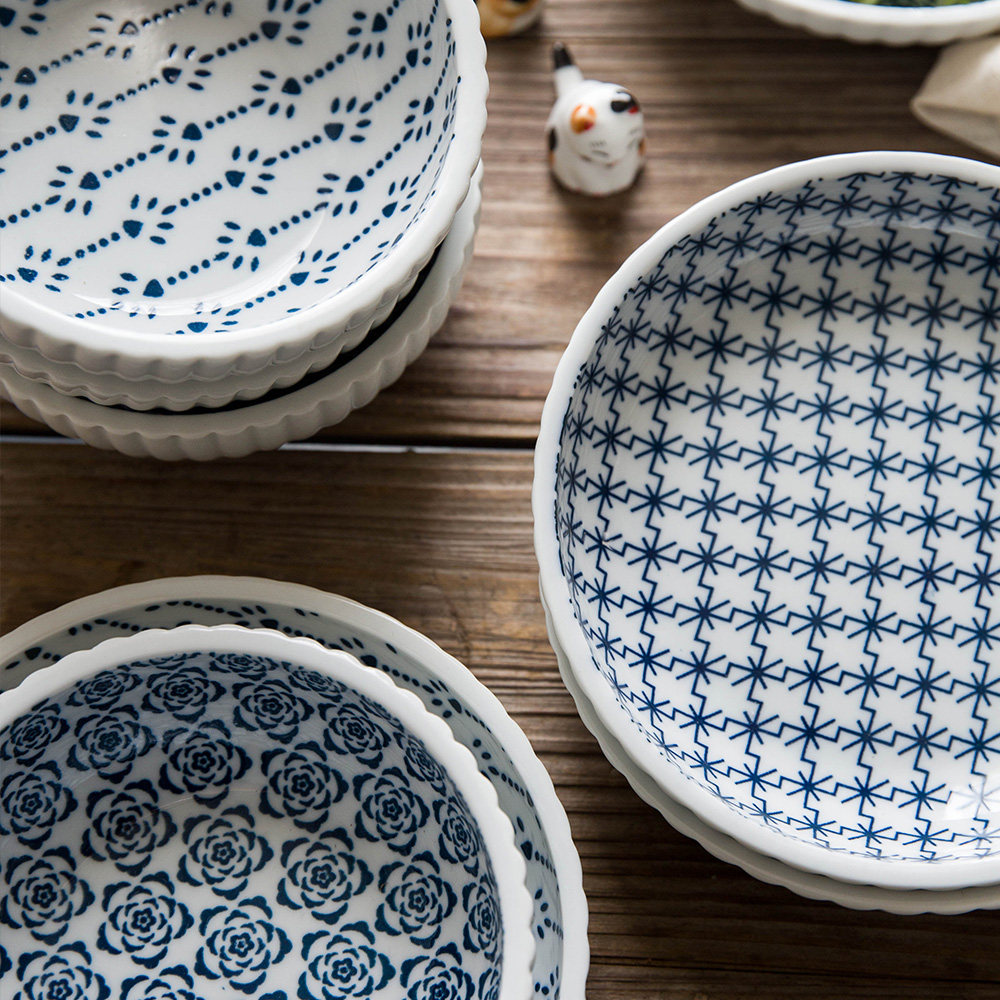 青花瓷餐具 日式陶瓷餐具套装 米饭碗 单人深盘菜盘盘子菜碟