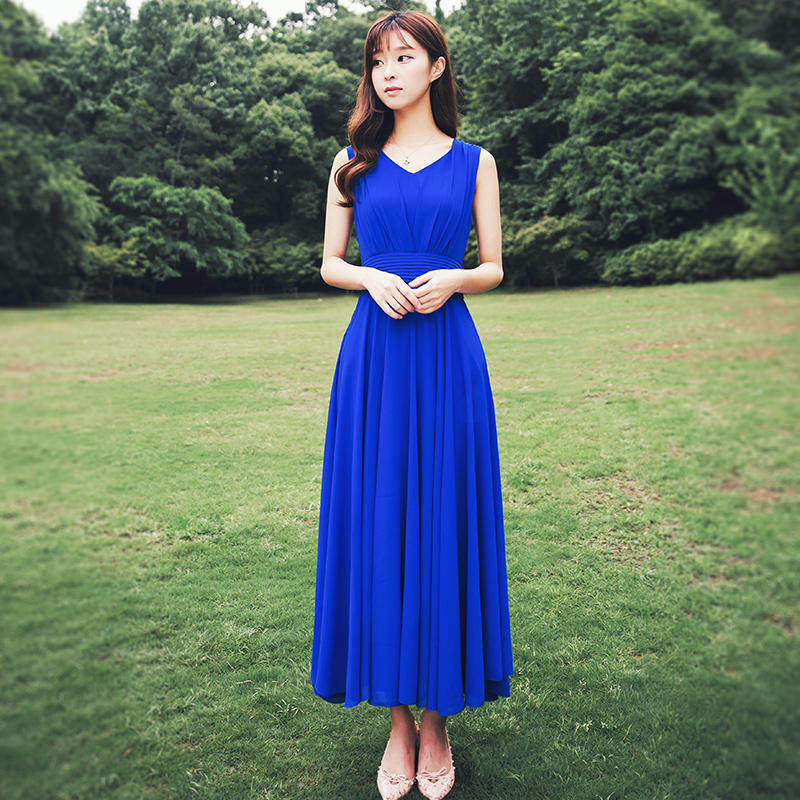 歌兔雪纺连衣裙夏季长裙2015夏装修身显瘦中长款女装波西米亚裙子