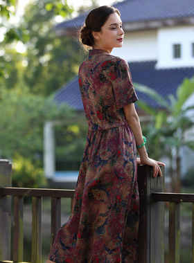 678黄昏的太阳*白领公寓娘子写16夏中式真丝香云纱宽松大摆连衣裙