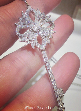 毛衣链女长款百搭925银镀18k白金钥匙项链女款锁骨链皇冠圣诞礼物