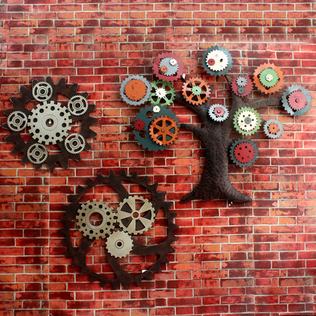 loft创意装饰工业风复古酒吧挂件铁艺齿轮树个性装饰品墙面装饰品
