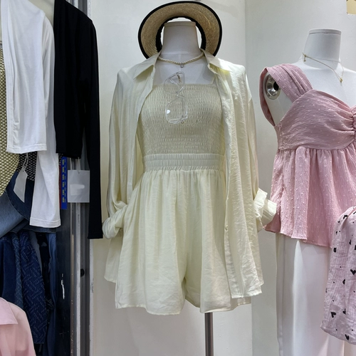 Летний южнокорейский товар, комплект, шорты, 2022, в корейском стиле, 3 предмета, эффект подтяжки, высокая талия