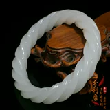 Классический браслет с косичкой из белого нефрита