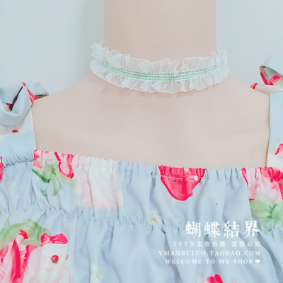 taobao agent Cardiac necklace translucent white elastic lace skirt side neck with versatile Japanese Harajuku super fairy soft girl neck decoration