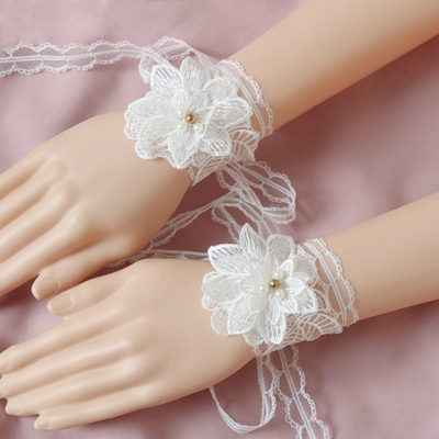 taobao agent Fairy Aesthetic Long Ribbon Lace Tie Bow Beads Beads Blossom Blossom Bride Bride Grand Lady Wedding Wedding Dress Arm Ring