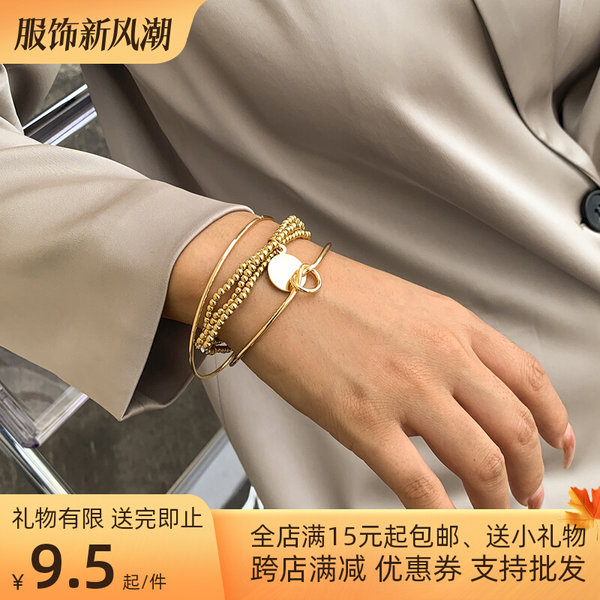 Комплект, бусины, металлический женский браслет в стиле хип-хоп, ювелирное украшение, 3 шт, европейский стиль, популярно в интернете