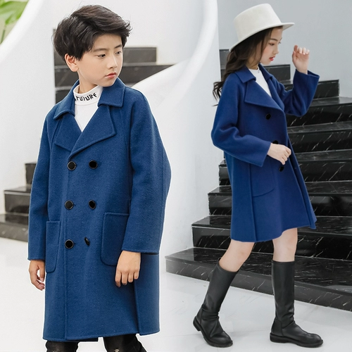 Детское зимнее шерстяное пальто, длинная шерстяная двусторонная куртка для мальчиков, средней длины, подходит для подростков