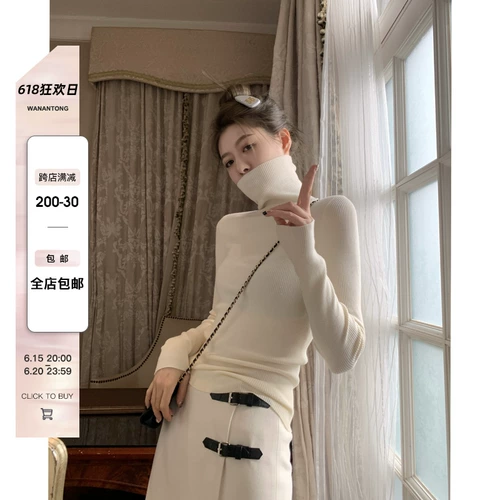 Шерстяной трикотажный свитер, высокий воротник, коллекция 2022