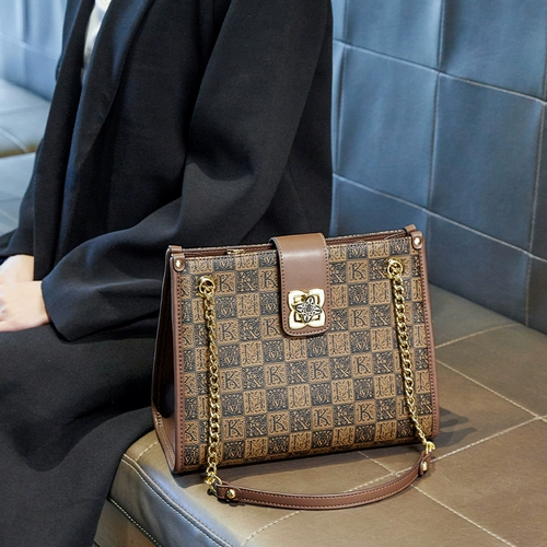 Демисезонная модная сумка на одно плечо, цепь, замок, изысканный стиль, в западном стиле