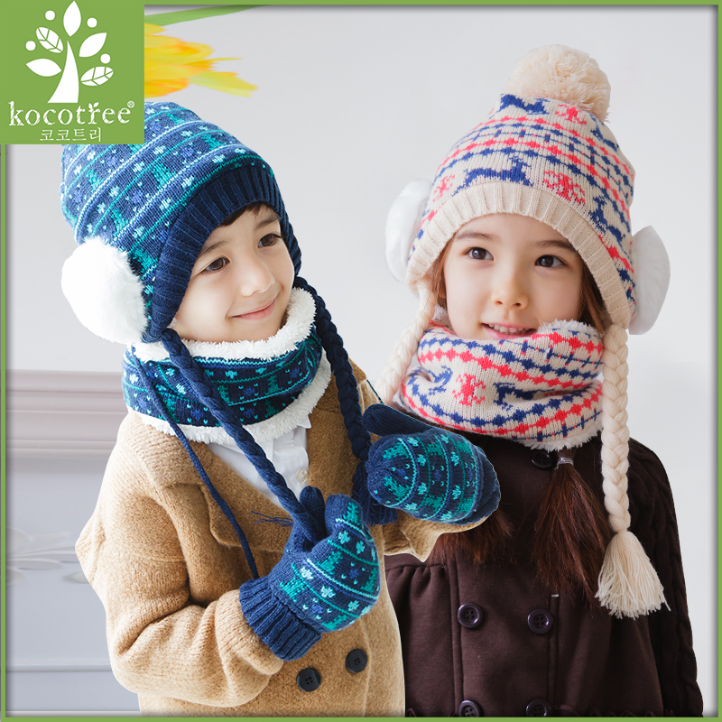 KK树宝宝帽子围巾手套三件套冬天男女童小孩秋冬儿童帽子套装一体
