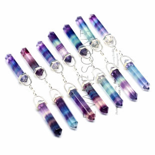 Natural export orders super beautiful double -pointed rainbow fluorite six prism pendant jewelry pendants pendant rough fluorite pillar