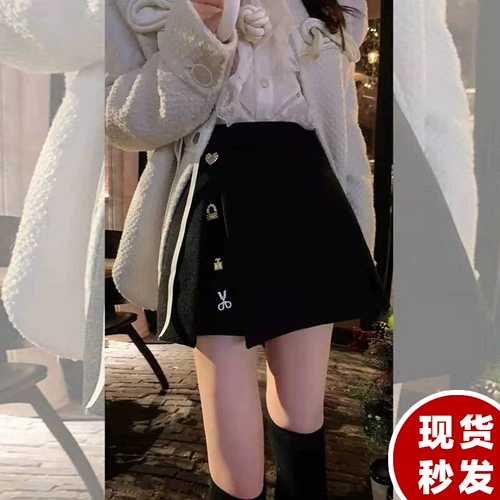 Шерстяная демисезонная юбка, леггинсы, свитер, мини-юбка, высокая талия, коллекция 2023, подходит для подростков, с акцентом на бедрах