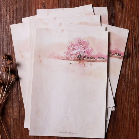 樱花祭中国古风国画水彩信纸信笺 花朵清新素雅 浪漫情书套装热卖