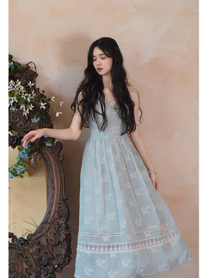 taobao agent Retro shiffon lace dress, long skirt, with embroidery, lace dress, mid-length