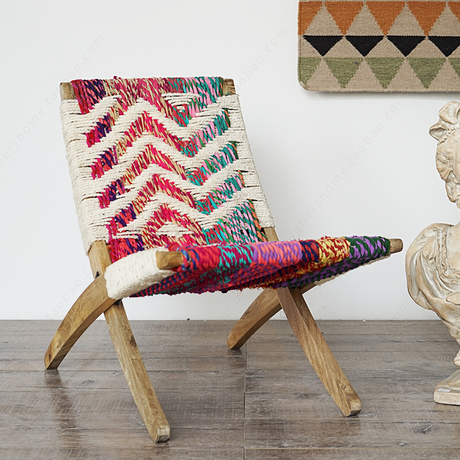 印度进口 手工编织休闲椅逍遥椅 设计师民宿客栈装饰彩色调性家具