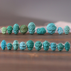 Ювелирные камни 天然原矿绿松石萌宠吊坠背云三通萌猴象神貔貅宝宝佛生肖侧挂配珠