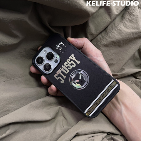 Stüssy Silver Logo Skull Black iPhone Case
