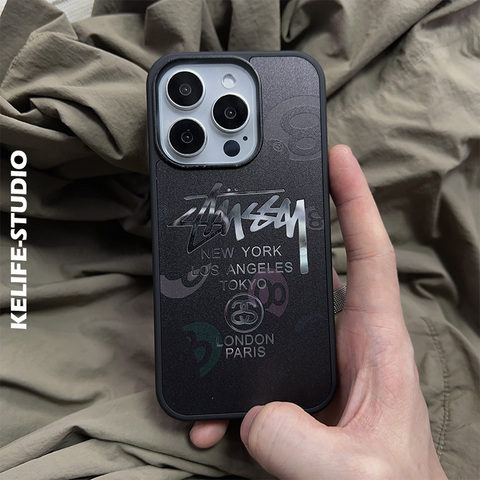 Stüssy Silver Logo Skull Black iPhone Case