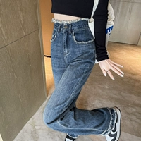 Ретро осенние джинсы, приталенные штаны, высокая талия, свободный прямой крой