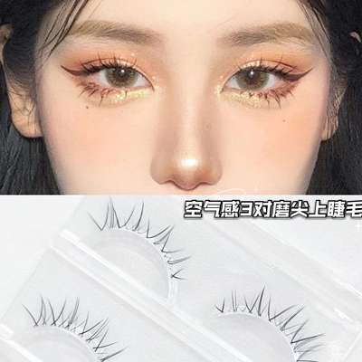 taobao agent New product Internet celebrity natural cross nude makeup plain, semi -eye ends of air grinding fake eyelashes female novice transparent stalk