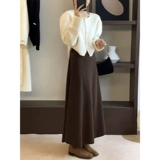 Шерстяная приталенная черная трикотажная длинная длинная юбка, А-силуэт, высокая талия