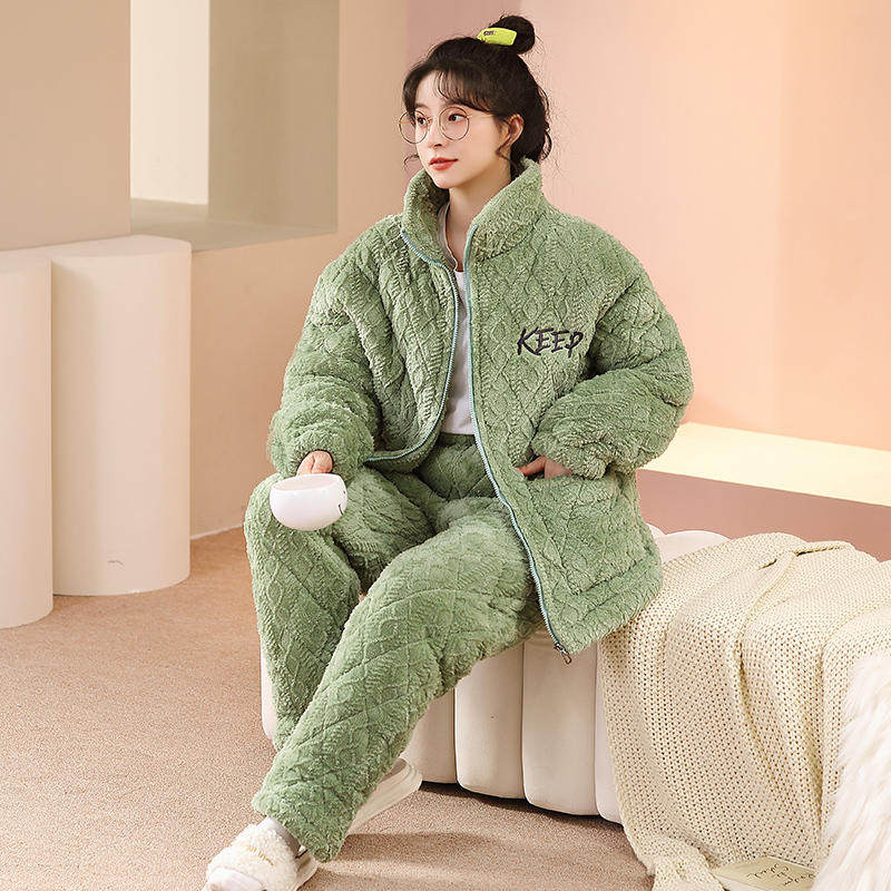 Issiq qishki pijama, marjon baxmal tikilgan uzun yengli kurtka, sevganingiz uchun to'plam
