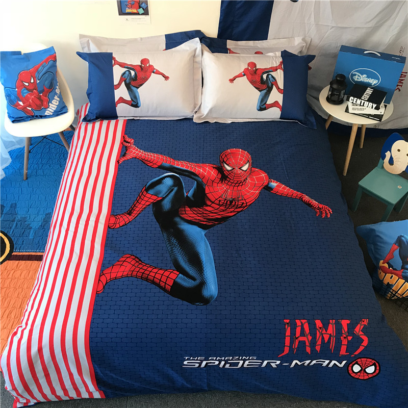 marvel cotton cartoon sanded three/four piece set captain america superman boy bedding student bed sheet