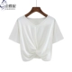 Mùa hè phong cách mới phiên bản Hàn Quốc của cotton tinh khiết mỏng giảm béo nếp gấp ngắn cạp cao màu sắc áo thun ngắn tay áo thun nữ - Áo phông
