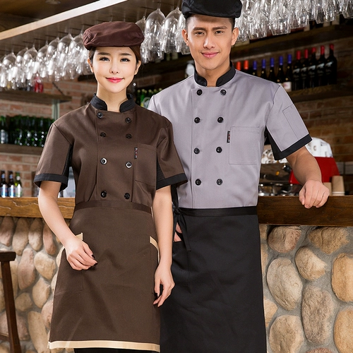 Шеф -повар Работая одежда мужчина и женщины короткие рукава лето дышащий тонкий стиль гостиницы ресторан ресторан ресторанная кухня черная