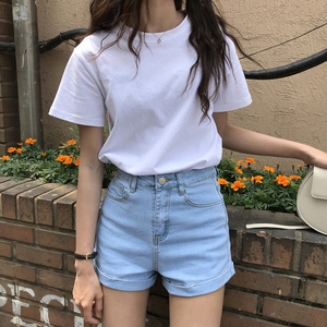 最小的海韩版白色短袖t恤女2021夏季新款ins潮纯色打底衫半袖上衣